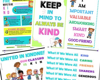 Poster per l'aula con affermazioni positive / Arte murale sulla gentilezza (PDF)