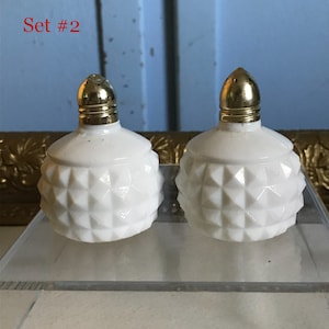 Vintage Made in Japan Milk Glass Diamond Point Individual Salt and Pepper Shakers