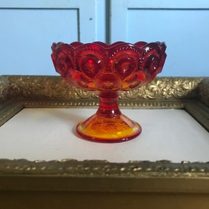 Retro Amberina Moon and Stars Footed Candleholder or Compote