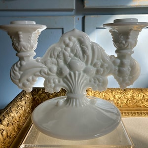 Vintage Indiana Milk Glass Double Light Candle Holders