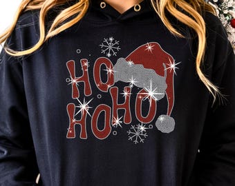 Ho Ho Ho Rhinestone Christmas Shirt: Festive Santa Sparkle Tee