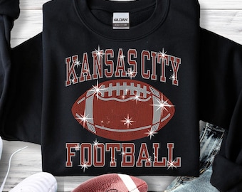 Kansas City Football Rhinestone Tee Shirt: Bling Game Day Sweatshirt