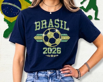 Brasil Soccer 2026 Rhinestone Shirt: Sparkly National Team Tee