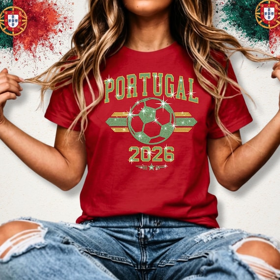 Portugal Soccer 2026 Rhinestone Shirt: Sparkly Portugal Match Day Tee & Sweatshirt