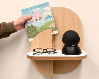 Prateleira flutuante arqueada com suporte para livros — estilo boho minimalista em MDF