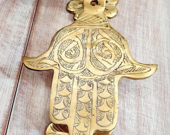 Moroccan Brass Hand of Fatima Door Knocker: Handmade Kamsa Decor