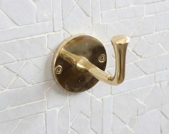 Handmade Solid Brass Towel Hook - Unlacquered Bathroom Robe Hanger Wall Mount