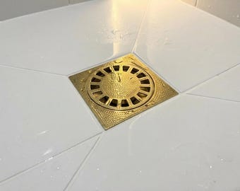 Brass Square Drain Cover with Hammered Texture