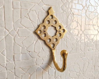 Handcrafted Brass Wall Hook – Moroccan Geometric Design | Vintage Style Decorative Hook