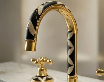Luxury Black & Gold Faucet, Solid Brass Kitchen Faucet, Vintage Designer Sink Tap