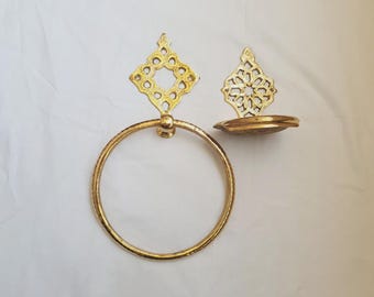 Bathroom Accessories Elegant Brass Soap Dish and Towel Holder Set