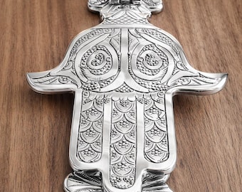 Moroccan Brass Hand of Fatima Door Knocker: Handmade Kamsa silver Decor