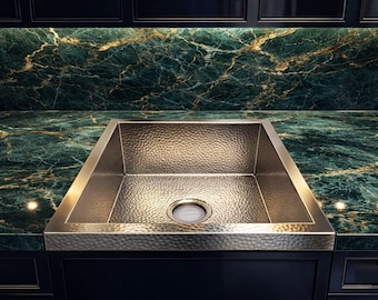 Luxury Hammered silver Kitchen Sink - Deluxe Farmhouse Style - Rustic Apron Front Single Bowl