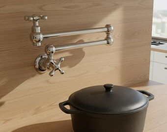 Handcrafted Unlacquered Brass Pot Filler Faucet, Vintage Style Kitchen Sink