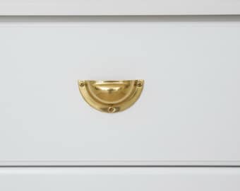 Unlacquered Brass Cup Handles: Kitchen Cabinet Hardware