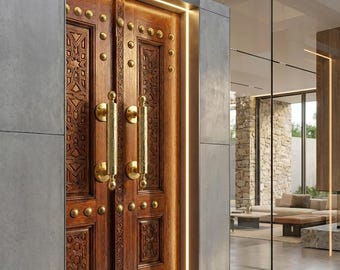 Antique Gold Finish Door Handle | Moroccan Style Cabinet Knob | Artisan Brass Hardware