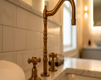 Luxury Unlacquered Brass Faucet – Modern Vintage Bathroom Sink Faucet