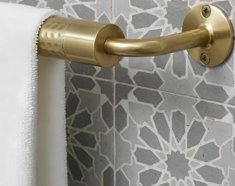 Unlacquered Brass Towel Rail - Handmade Moroccan Towel Bar - Hand-Engraved Solid Brass Bathroom Hardware