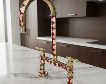 Unlacquered Brass Bridge Kitchen Faucet - Antique Style, Resin details