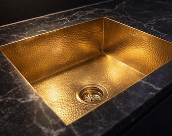 Solid Brass Hammered Undermount Kitchen Sink – Unlacquered Brass Basin