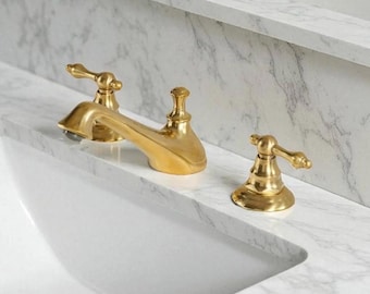 Unlacquered Brass Bathroom Faucet: Solid Brass, Widespread Mount