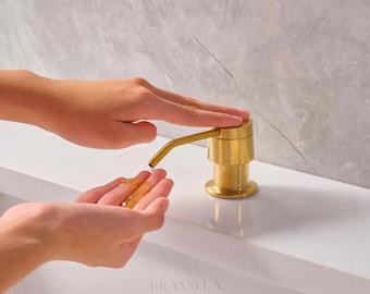 Unlacquered Brass Kitchen Soap Dispenser: Self Priming, Countertop Lotion Pump