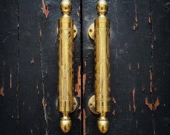 Handmade Moroccan Brass Door Pull: Ornate Gold Cabinet Handle