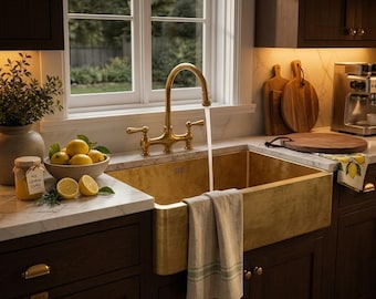 Unlacquered Brass Farmhouse Sink, Handmade Luxury Kitchen Basin, Vintage Style Brass