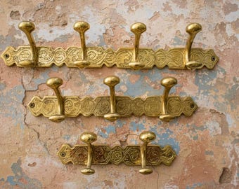 Unlacquered Brass Clothes Hooks Holder, Handcrafted Wall Hanging Hook