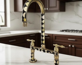 Unique Brass Kitchen Bridge Faucet Studded With Resin - Handmade Faucet