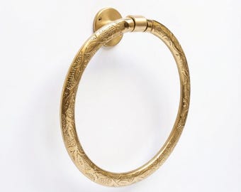 Handmade Engraved Brass Towel Ring - Bathroom Wall Mount Holder, Solid Brass