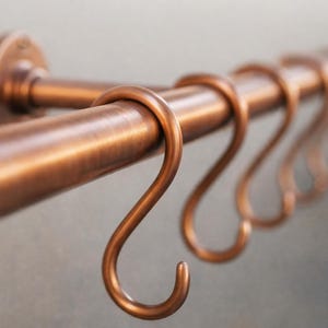 Custom Unlacquered Brass Pot Rail Rack with S Hooks