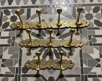 Embossed Solid Brass Moroccan Hook - Hand-Etched Coat & Towel Hook