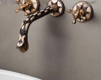Handcrafted Unlacquered Bone and Resin Brass Wall-Mounted Bathroom Faucet