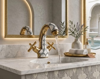 Luxury Moroccan Brass Sink Mixer, Artistic Bathroom Tap