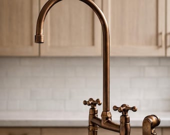 Bridge Kitchen Faucet with Side Sprayer | Vintage Solid Brass Sink Tap