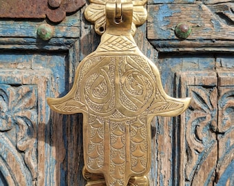 Vintage Moroccan Khamsa Moroccan Brass Hand of Fatima Door Knocker: Handmade Kamsa Decor