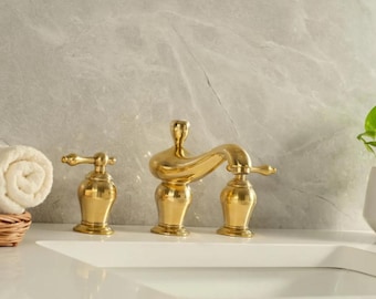 Orinda Dual Handle Widespread Bathroom Faucet, Unlacquered Brass Vanity Faucet