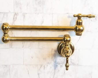 Handcrafted Unlacquered Brass Pot Filler - Vintage Kitchen Faucet