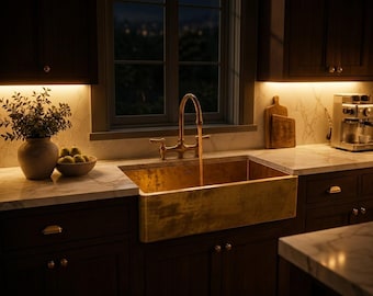 Handmade Brass Farmhouse Sink, Unlacquered Apron Front Kitchen Sink