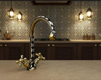 Handmade Moroccan Brass Kitchen Faucet, Antique Brass Bohemian Farmhouse Sink Tap