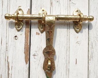 Handcrafted Solid Brass Moroccan Door Latch – Vintage Engraved Door Bolt 100% Handmade