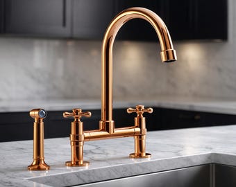 Bridge Kitchen Faucet with Side Sprayer | Vintage Solid Brass Sink Tap