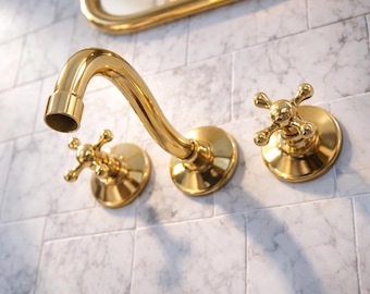 Exotic Cobra Wall Mounted Faucet, Solid Unlacquered Brass High-Arch Tap, Handcrafted Moroccan Gooseneck Mixer