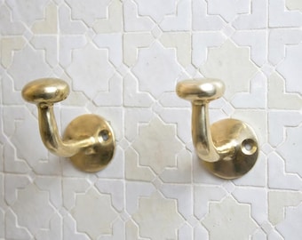 Handmade Unlacquered Brass Towel Hooks - Unique Bathroom Wall Robe Hangers Set