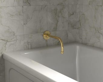 Unlacquered Brass Tub Spout, Wall Mounted, Non Diverter or Valve 8 Inch
