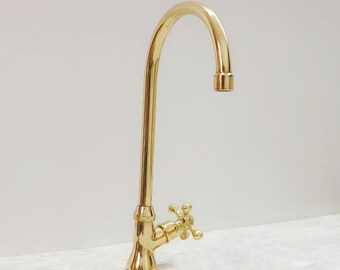 Unlacquered Brass Faucet: Vintage Deck Mount Cold Water Tap