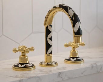 Unlacquered Brass Bathroom Faucet: Resin Vanity, 3-Hole Deck Mount