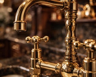 Vintage Unlacquered Brass Kitchen Sink Mixer