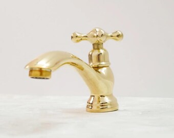 Handcrafted Unlacquered Brass Faucet: Vintage Moroccan Bathroom Fixture